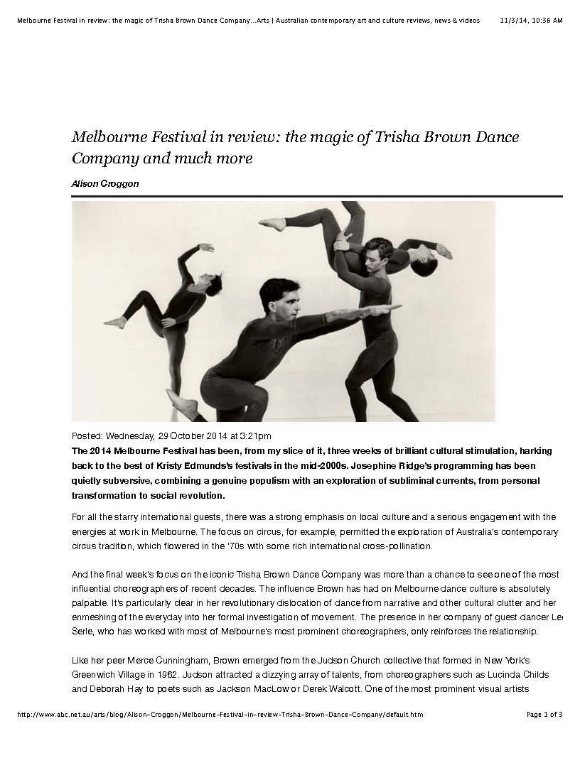 Melbourne Festival in review: the magic of Trisha Brown Dance Company and much more