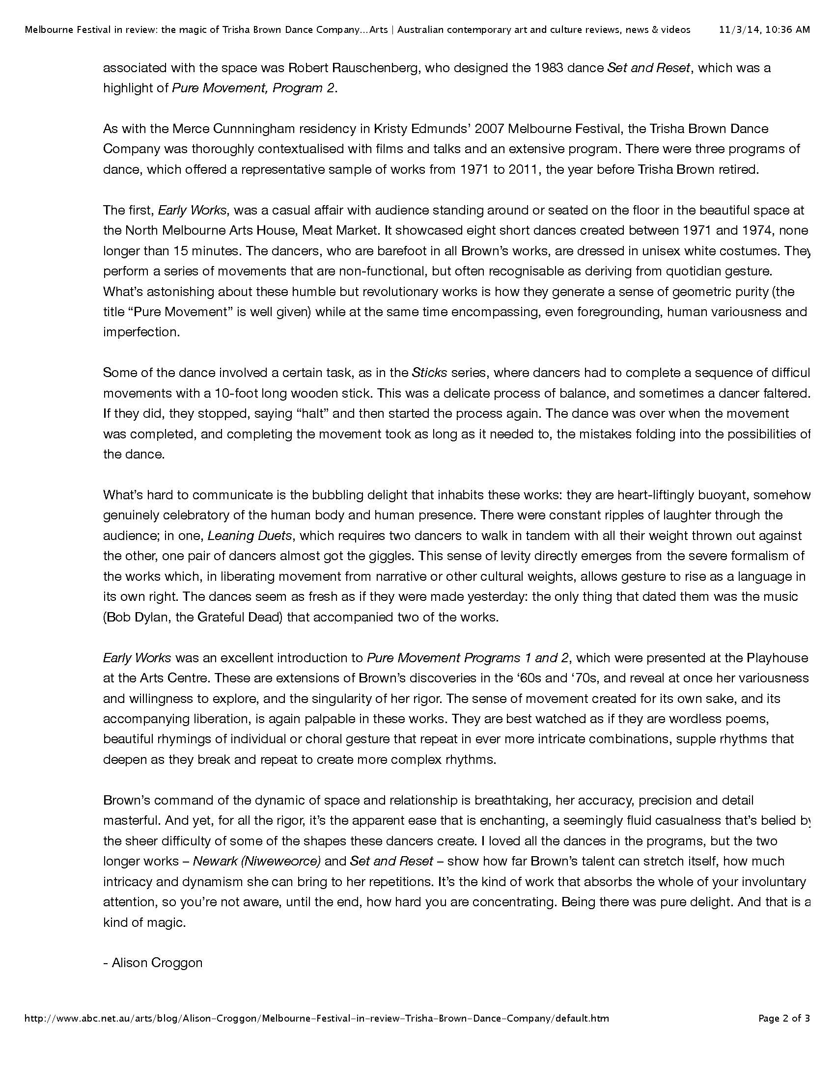 Melbourne Festival in review: the magic of Trisha Brown Dance Company and much more