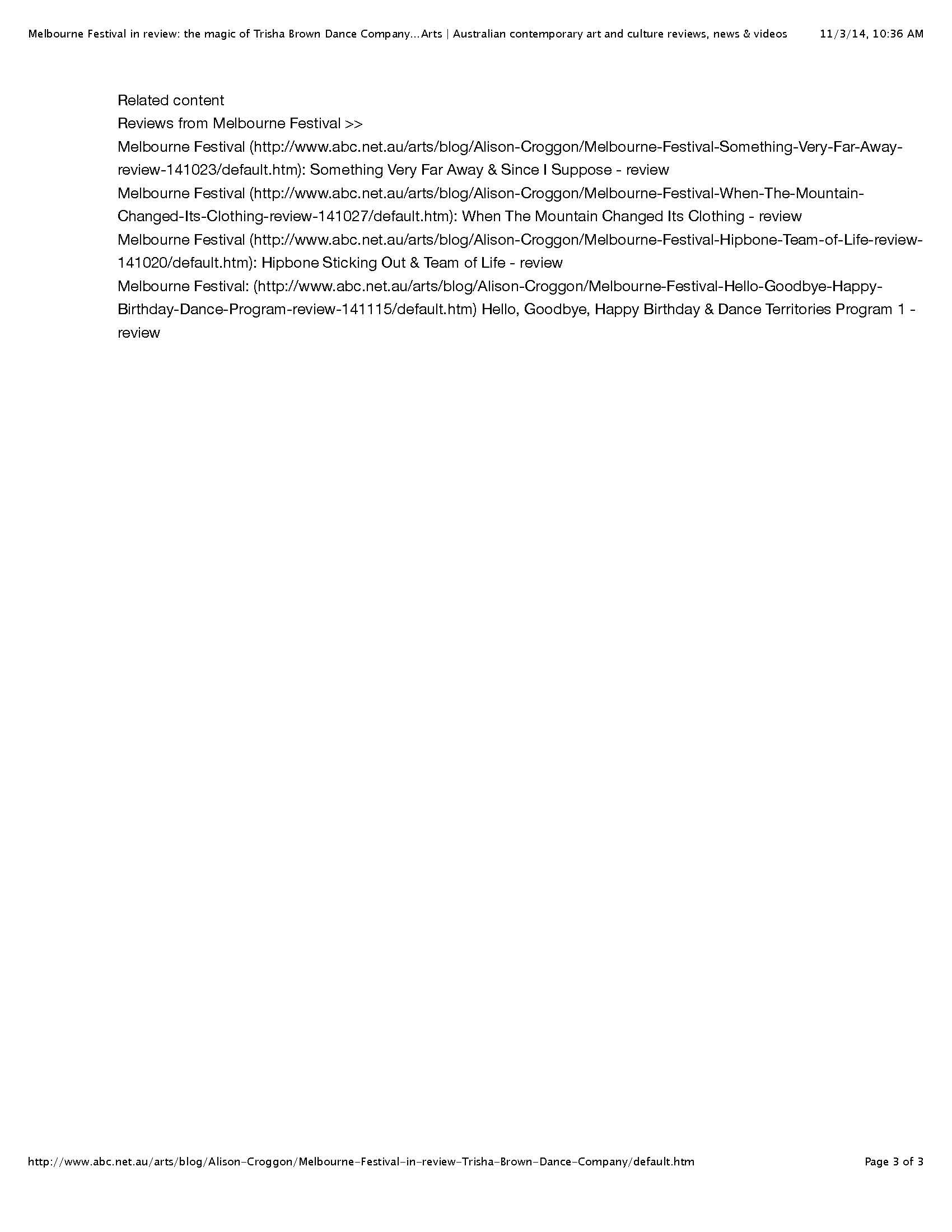 Melbourne Festival in review: the magic of Trisha Brown Dance Company and much more