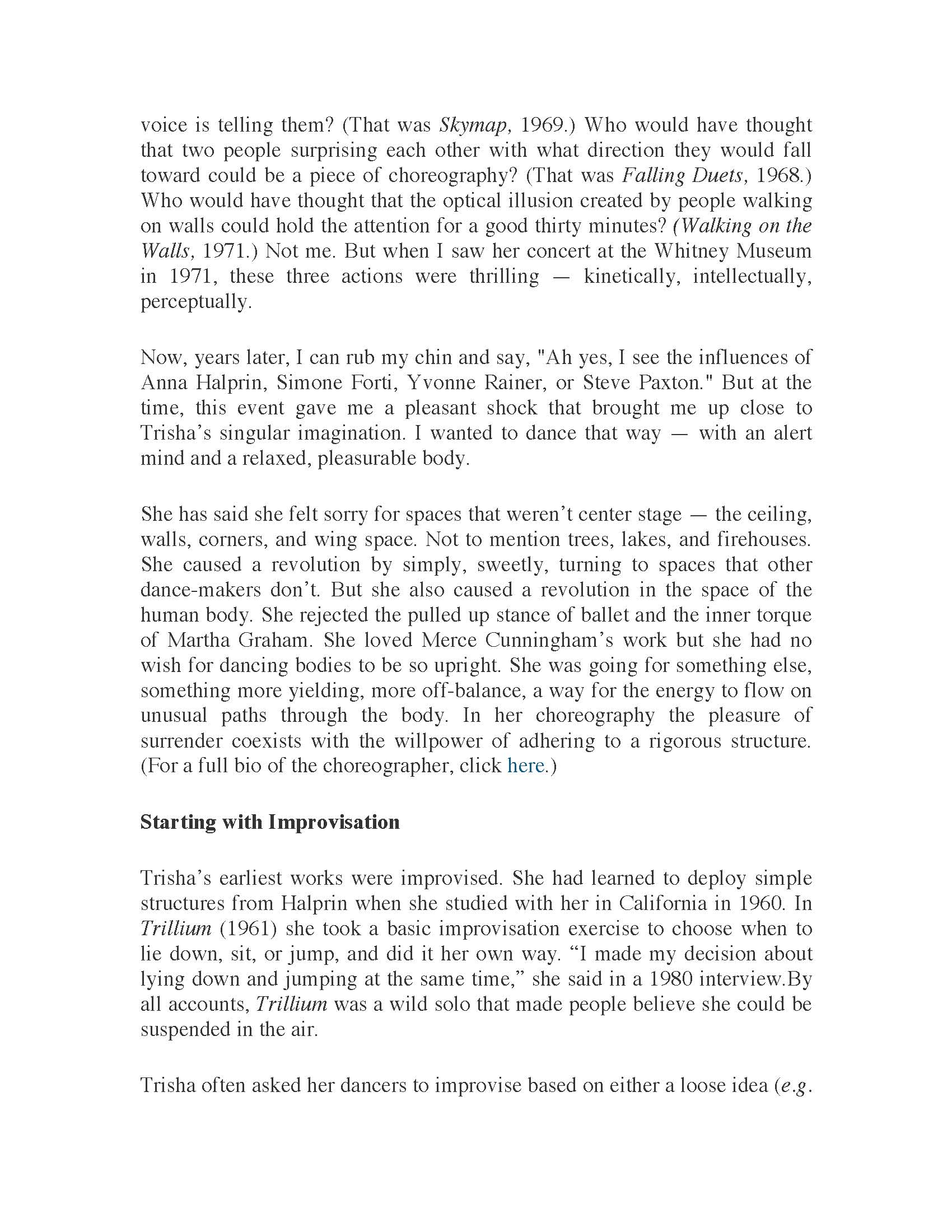 Trisha Brown: Choreographer, Innovator, Humanist, Dance/USA Honor Awardee