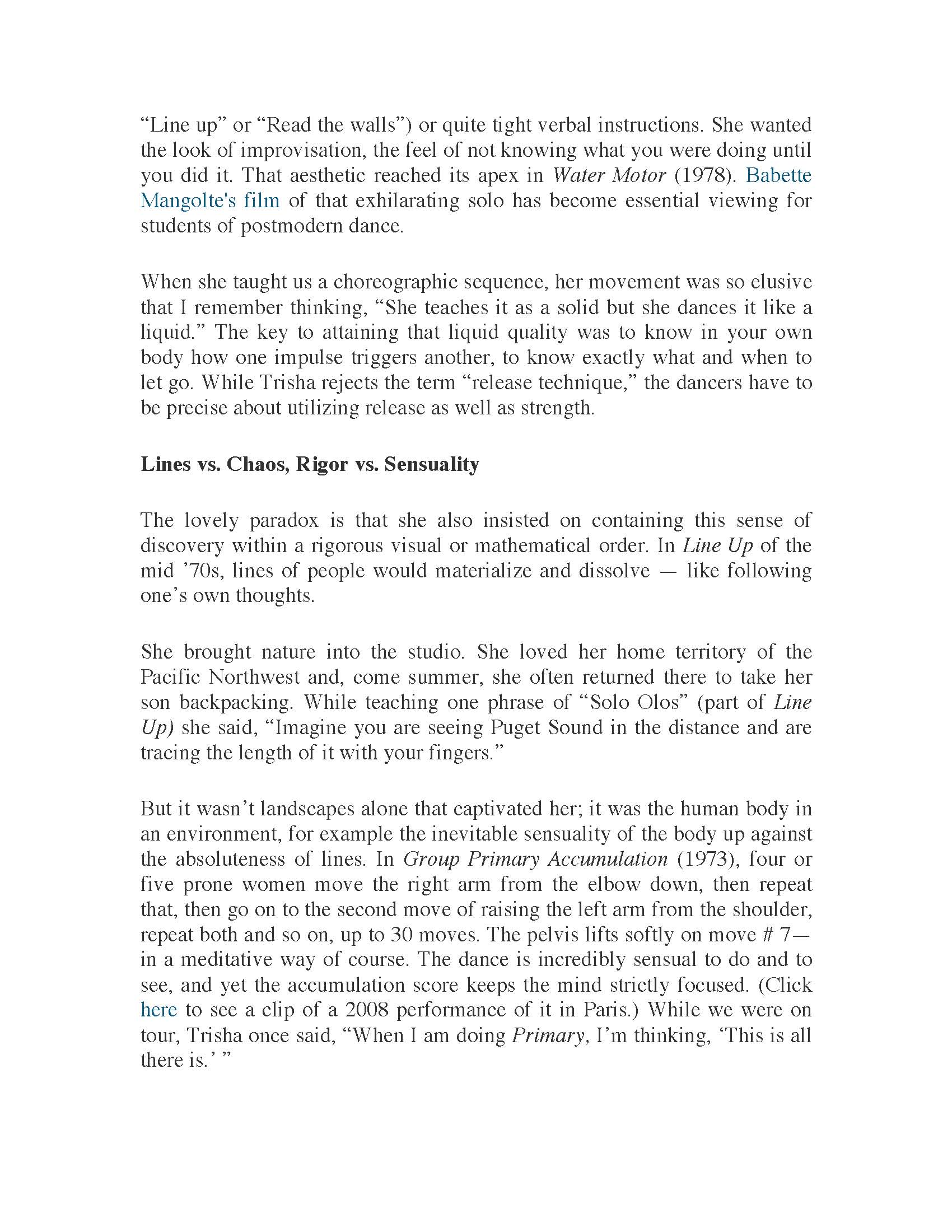 Trisha Brown: Choreographer, Innovator, Humanist, Dance/USA Honor Awardee